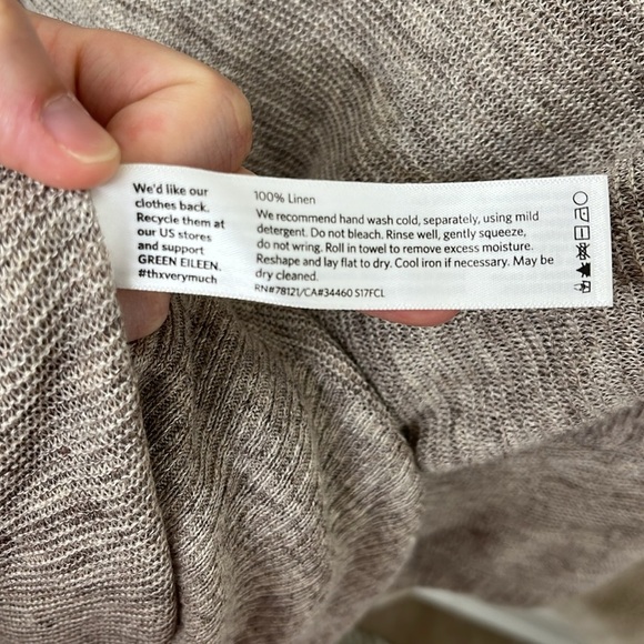 Eileen Fisher 100% Linen Tan Split Hem Tunic Short Sleeve Size Small - Picture 6 of 6